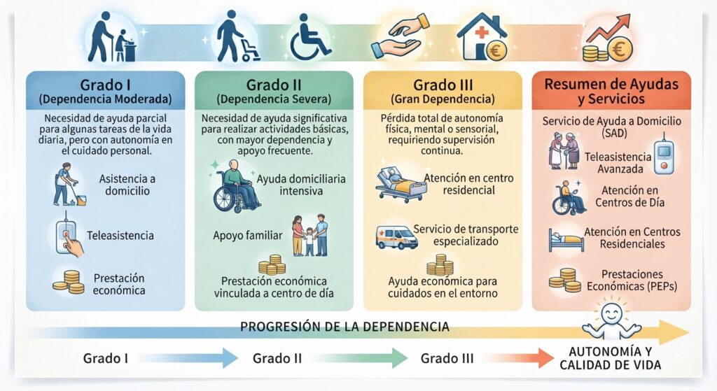 Grados de Dependencia en 2026: Tabla de Cuantías y Niveles Grados de dependencia