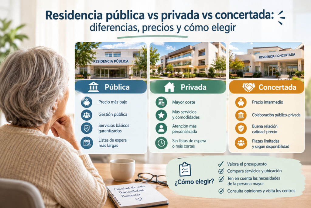 Residencia pública vs privada vs concertada: diferencias, precios y cómo elegir 2026 residencia pública vs privada